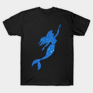 Royal Blue Faux Glitter Mermaid Silhouette T-Shirt